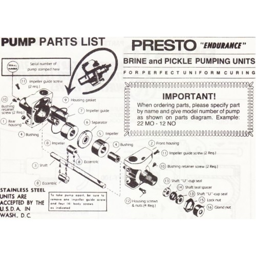 Presto Precision Parts for Pump 12 NO